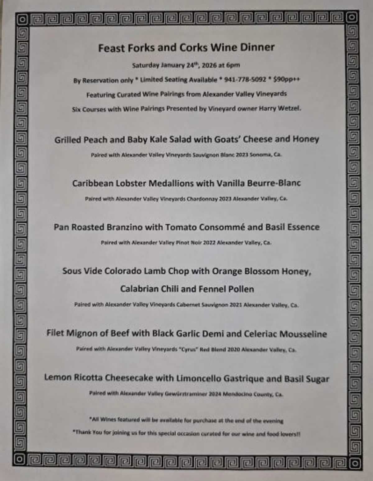 Forks and Corks Wine Dinner at The Feast Restaurant January 24, 2026