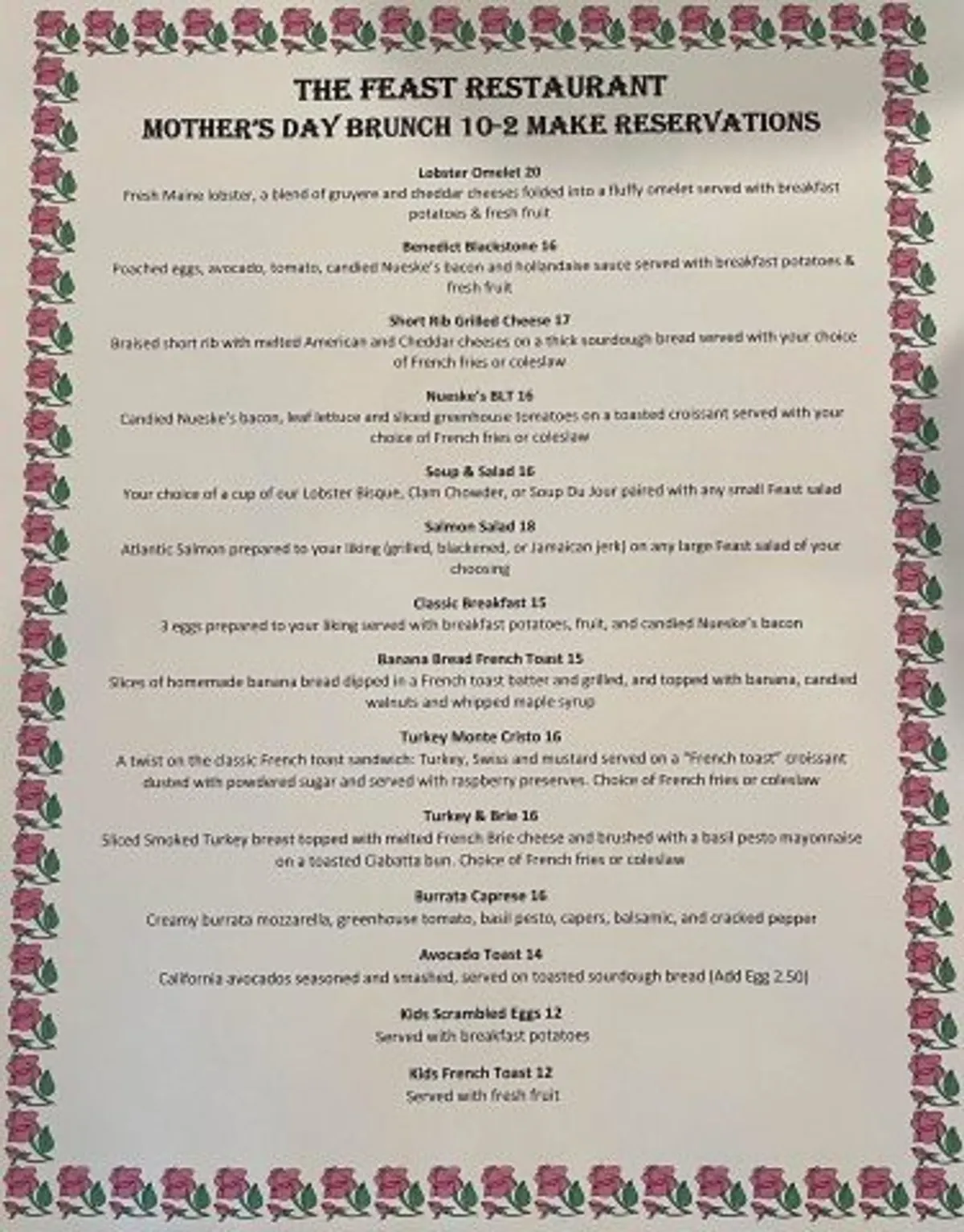 Mothers Day Brunch at The Feast